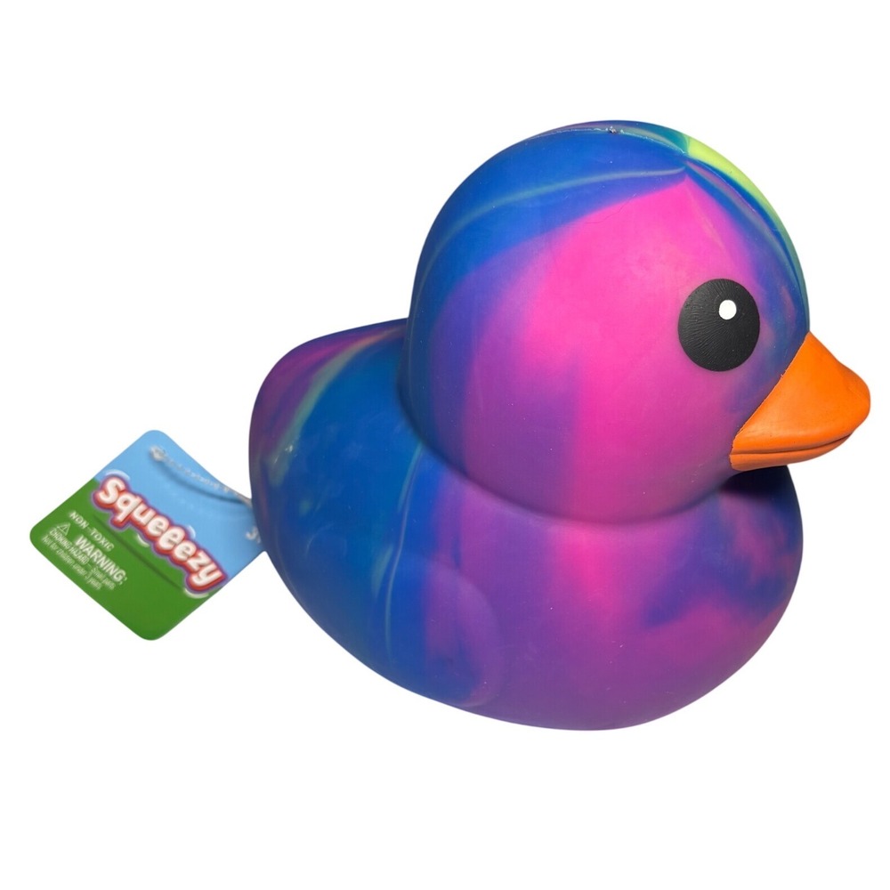 Squeezy NWT Jumbo Rainbow Marble Duck Slow Rise Foam Toy Blue Purple Pink